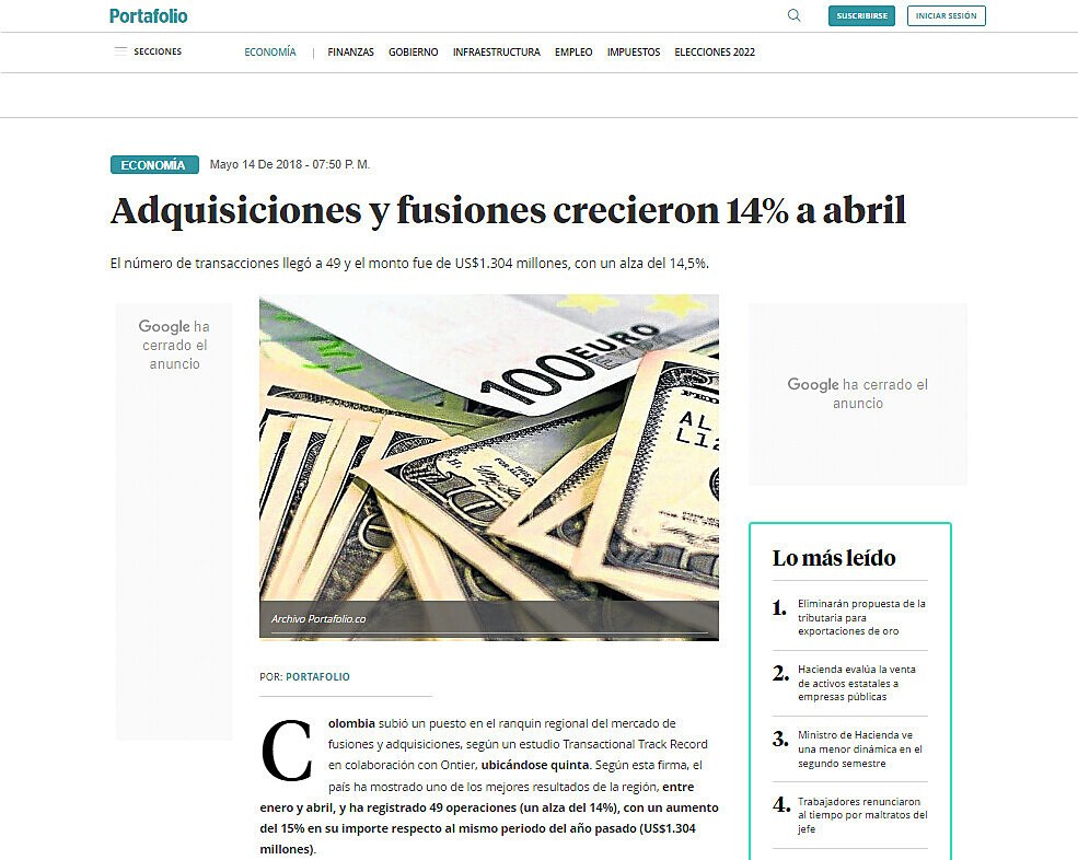 Adquisiciones y fusiones crecieron 14% a abril